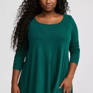 Linen Blend Crew Neck Drop Shoulder Hi-Low Tunic